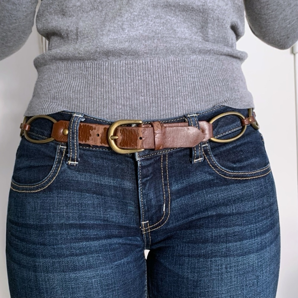 Ana Y2K vintage brass metal loop belt brown faux leather boho festival western S